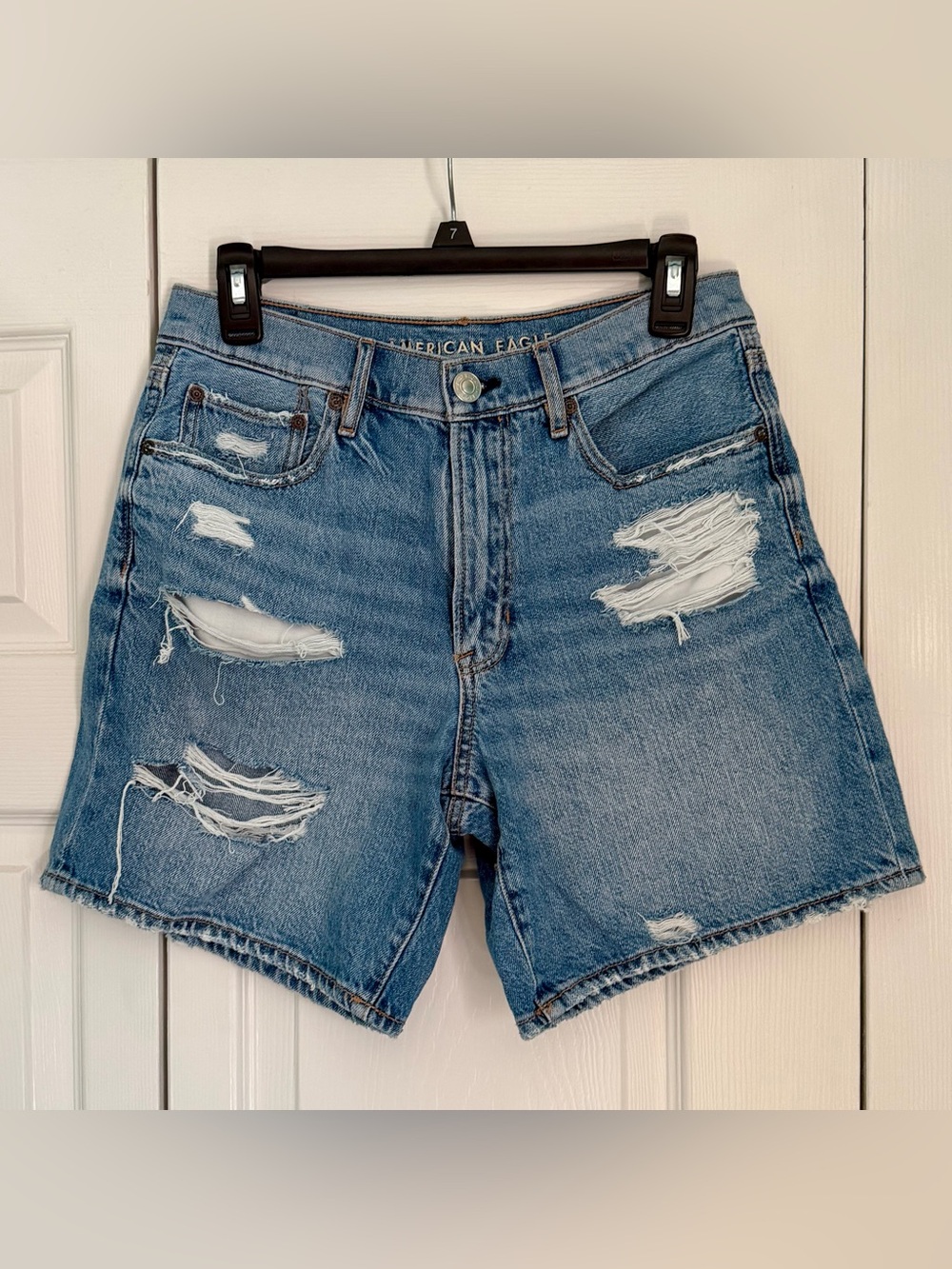 American Eagle Outfitters Distressed Mid Wash Blue Jean Shorts